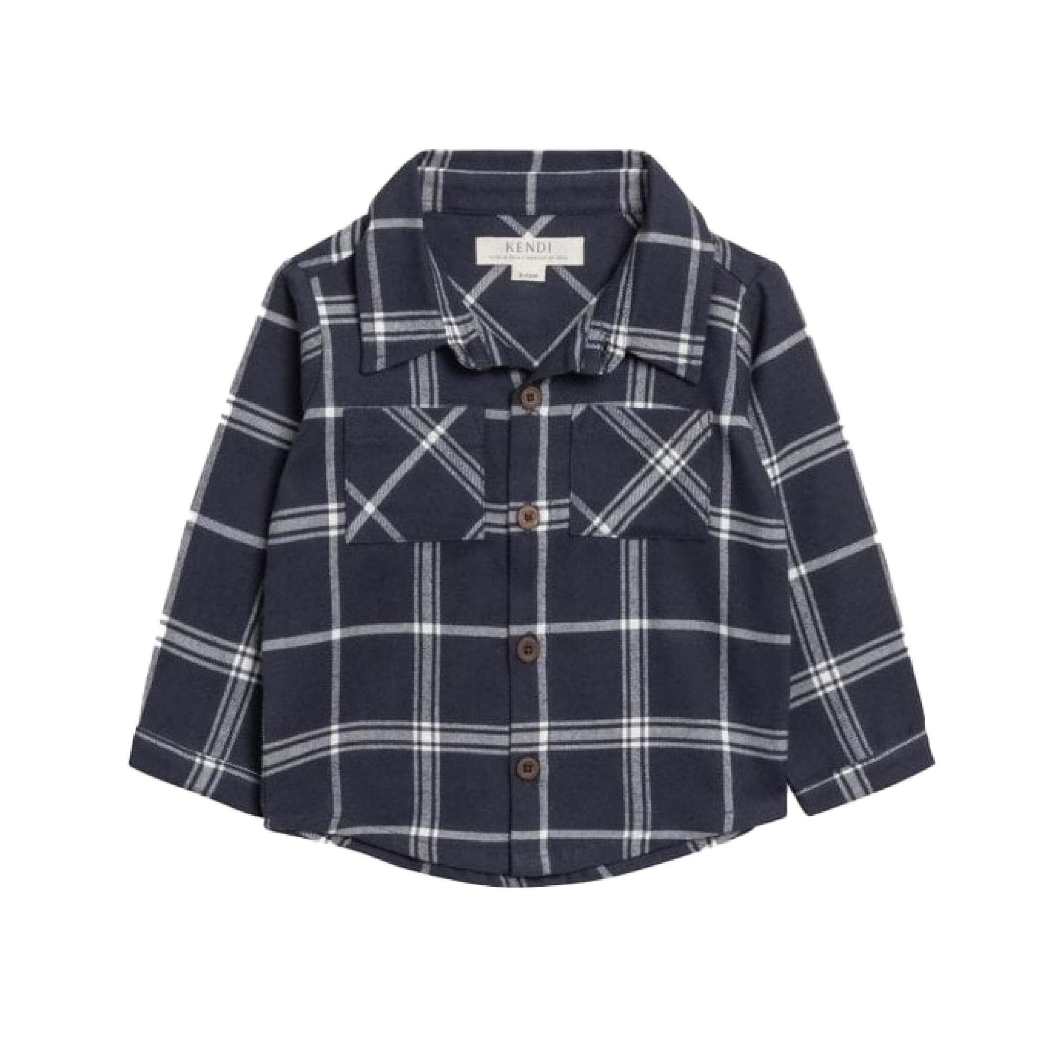 Kids Organic Navy Plaid Flannel Long Sleeve Shirt