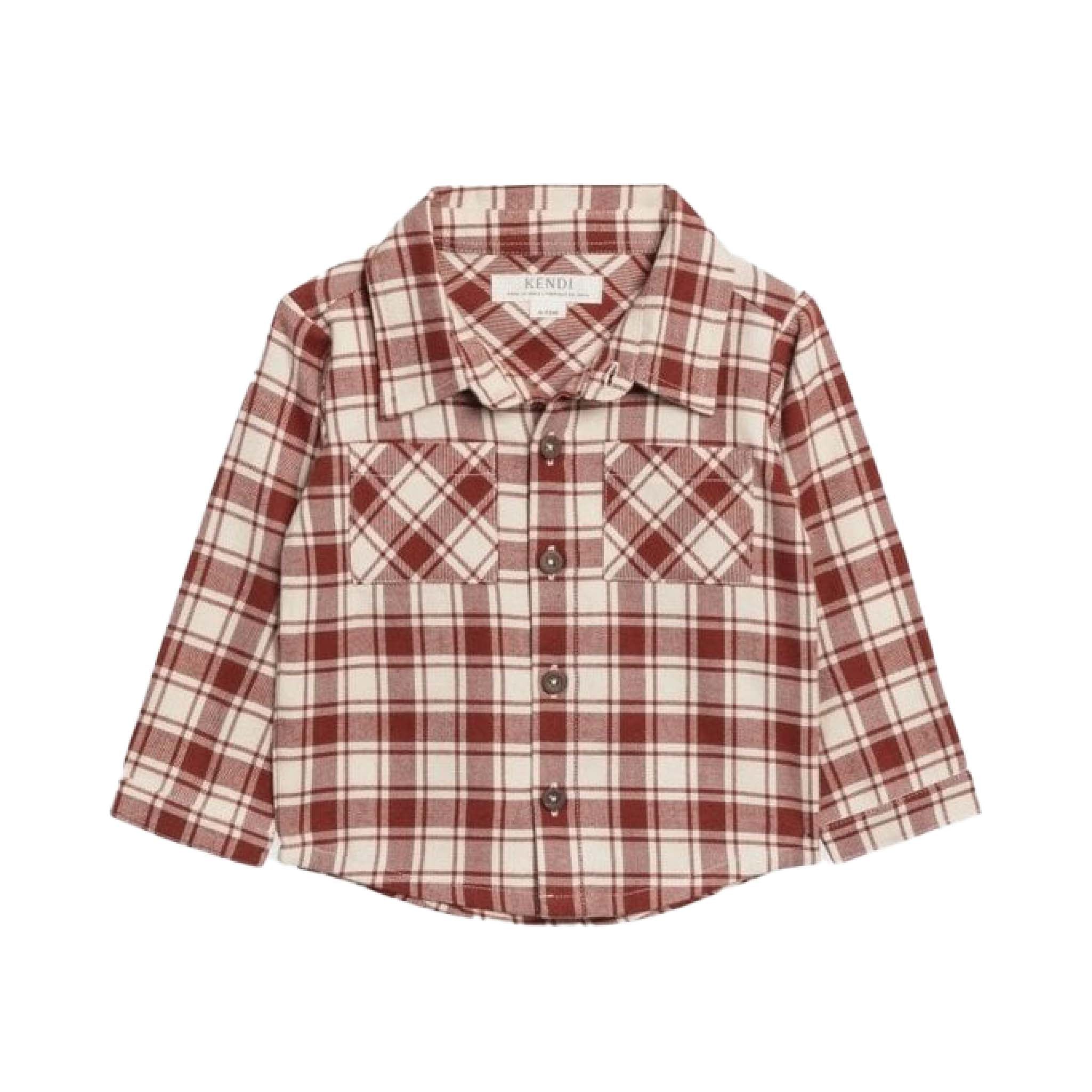 Kids Organic Garnet Plaid Flannel Long Sleeve Shirt