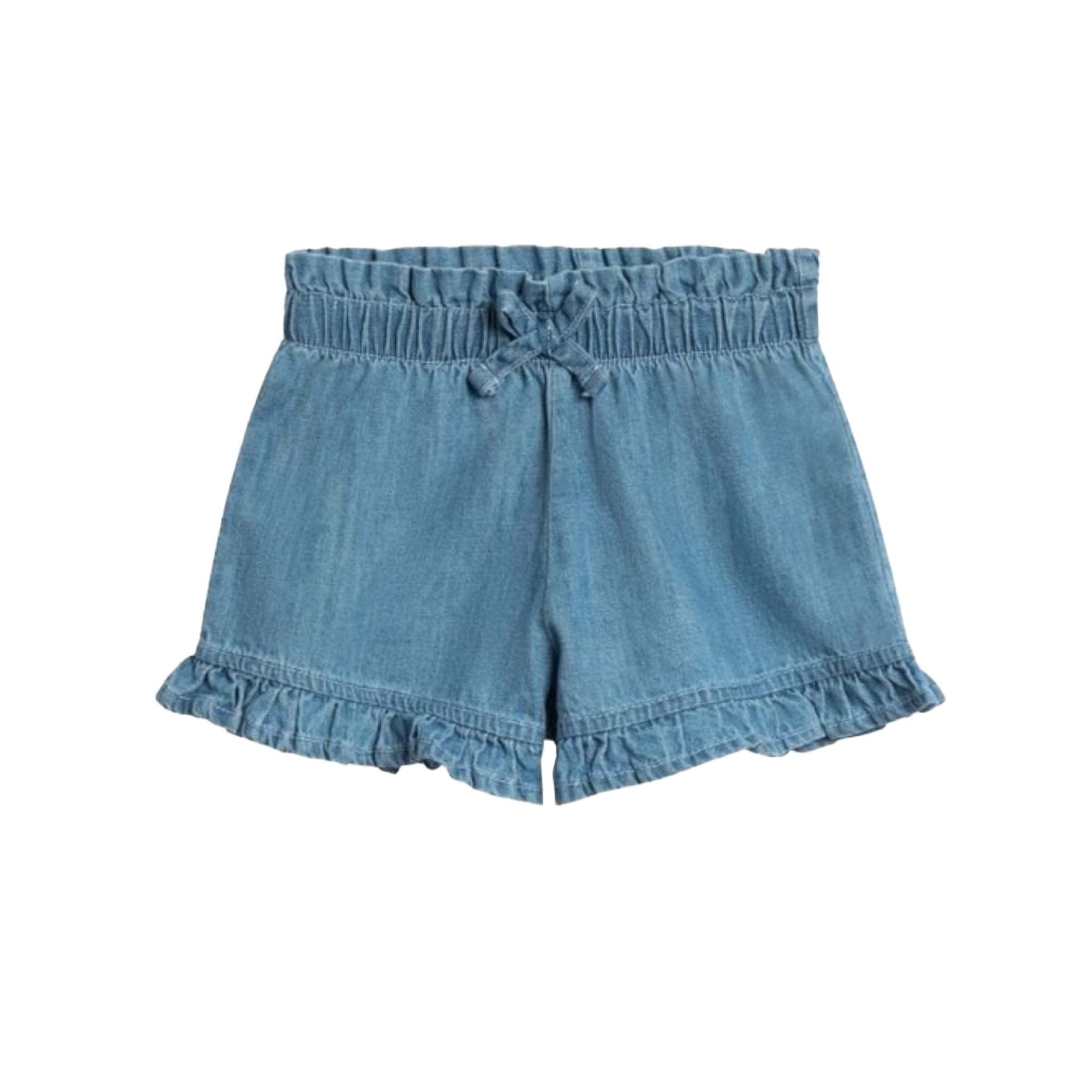 Kids Organic Cotton Shorts – Callie Chambray Ruffle Waist