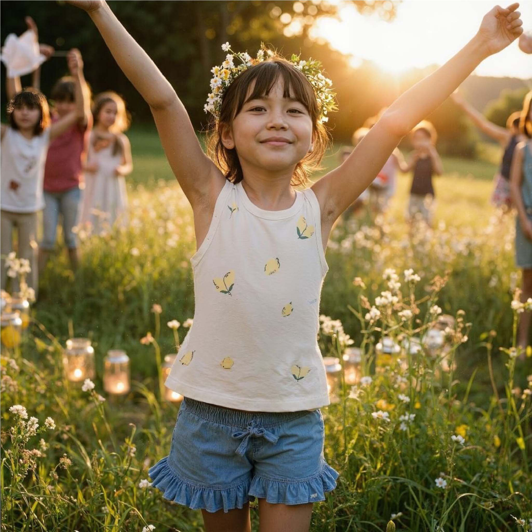 Girls Organic Cotton Tank Top Lemon Print in Natural