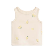 Girls Organic Cotton Tank Top Lemon Print in Natural