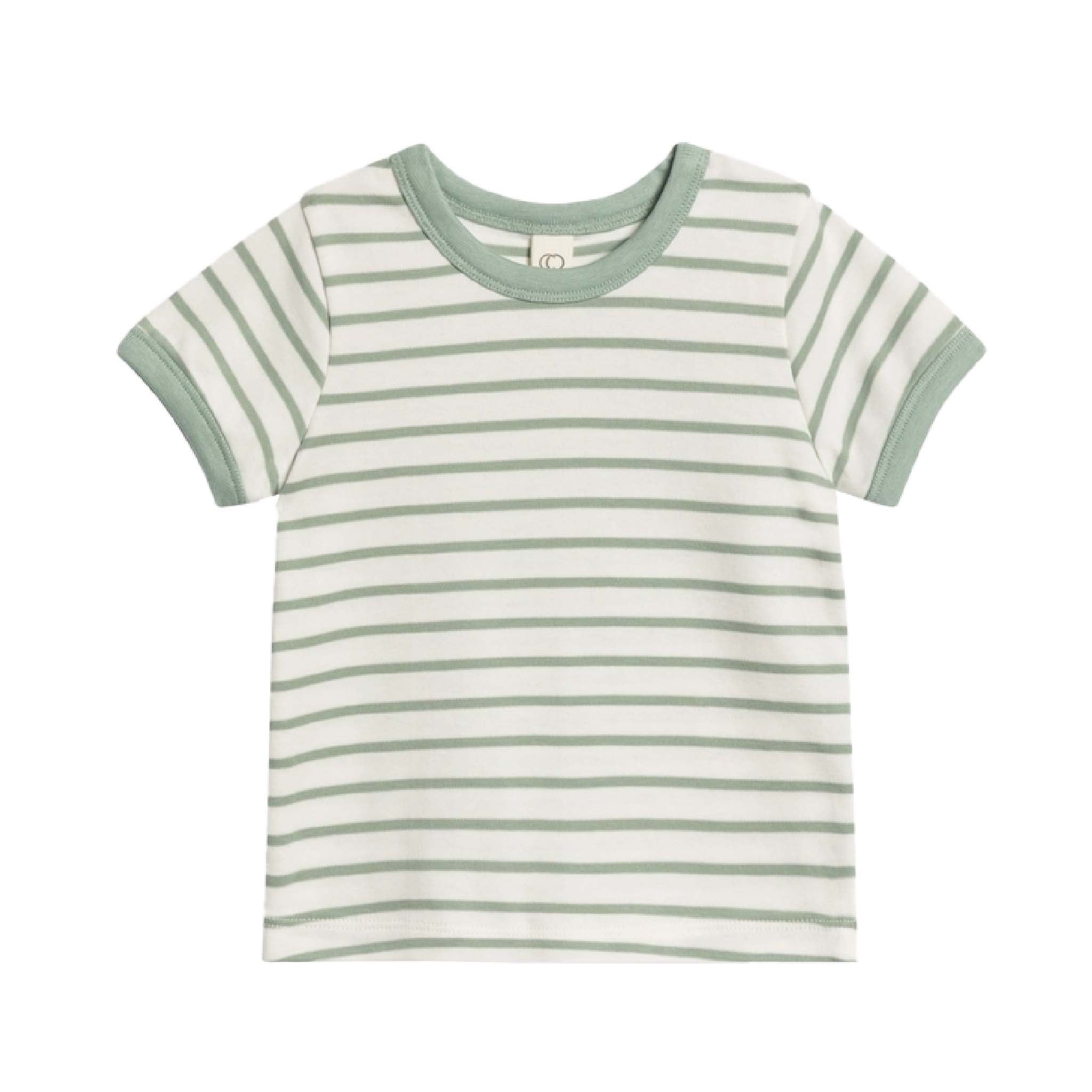 Kids Organic Cotton Ringer T-Shirt in Jade Stripes