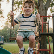 Kids Organic Cotton Ringer T-Shirt – Navy & Jade Stripes