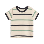 Kids Organic Cotton Ringer T-Shirt – Navy & Jade Stripes