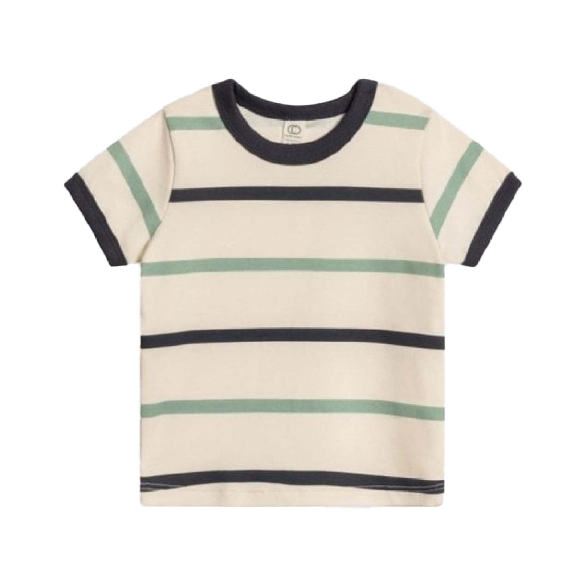 Kids Organic Cotton Ringer T-Shirt – Navy & Jade Stripes
