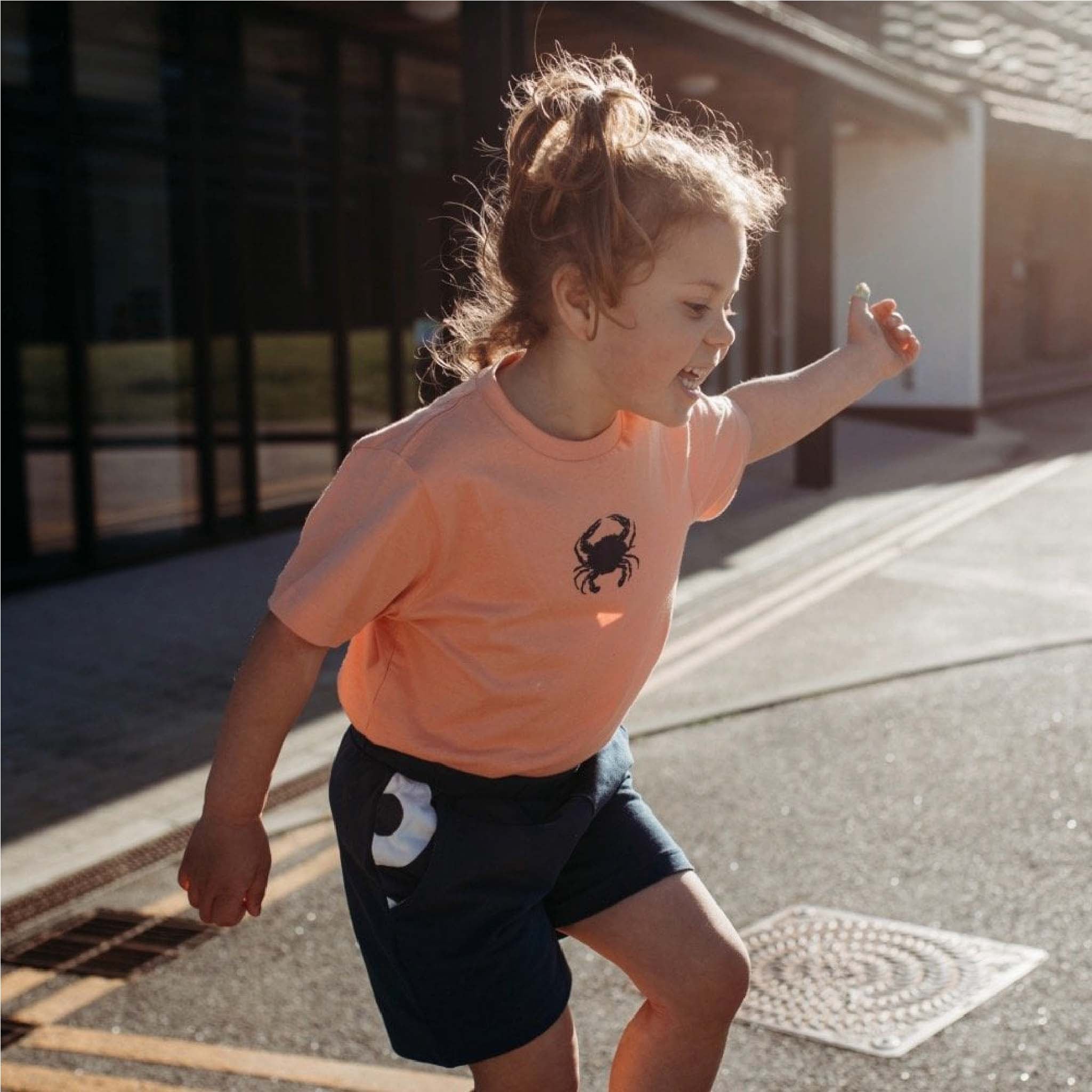 Kids Crab T-Shirt – 100% Combed Cotton, Eco-Friendly in Sunset Orange