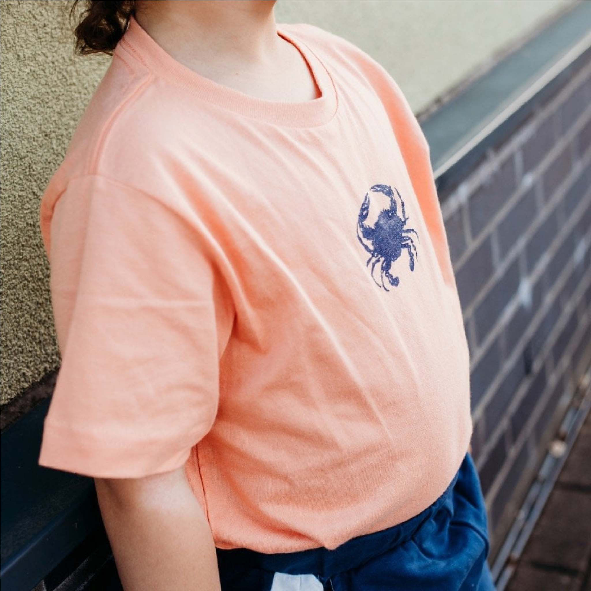 Kids Crab T-Shirt – 100% Combed Cotton, Eco-Friendly in Sunset Orange