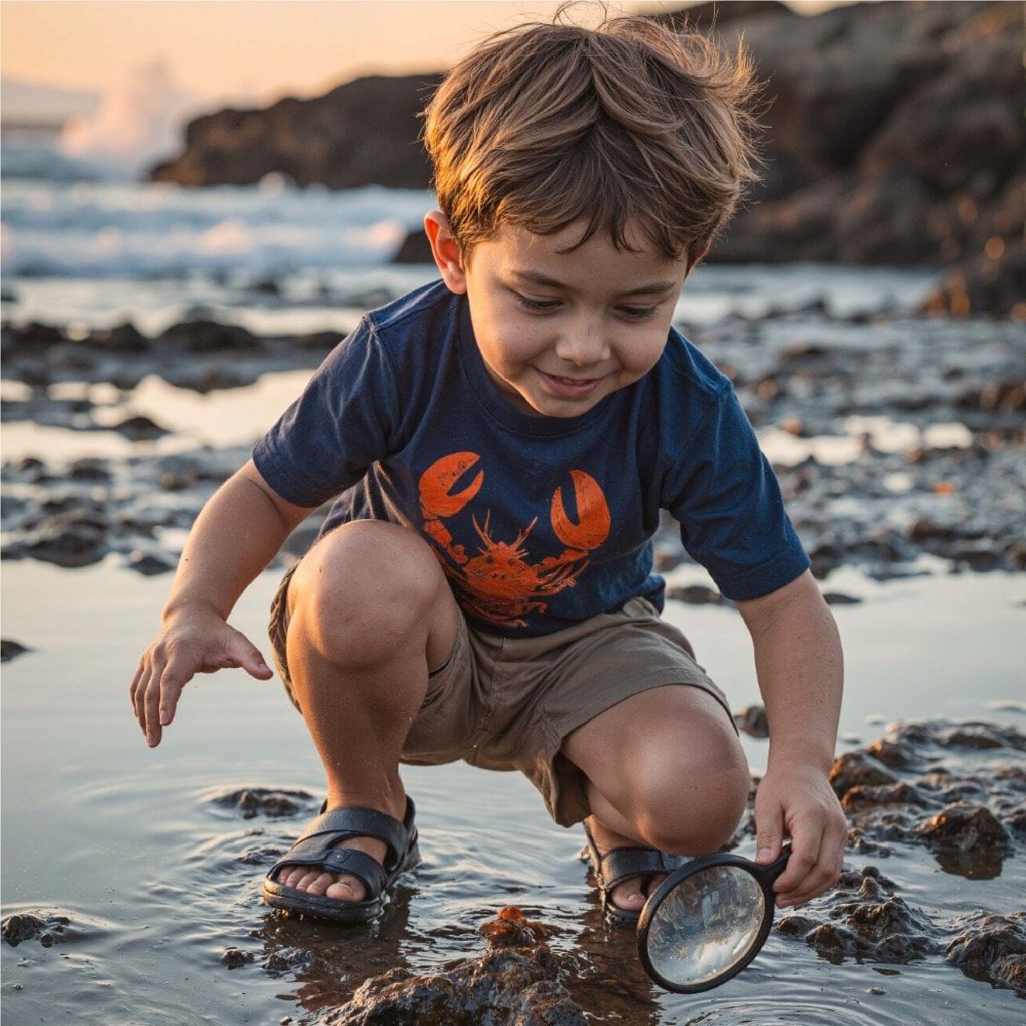 Kids Lobster T-Shirt – 100% Ringspun Cotton, Eco-Friendly in Navy Blue
