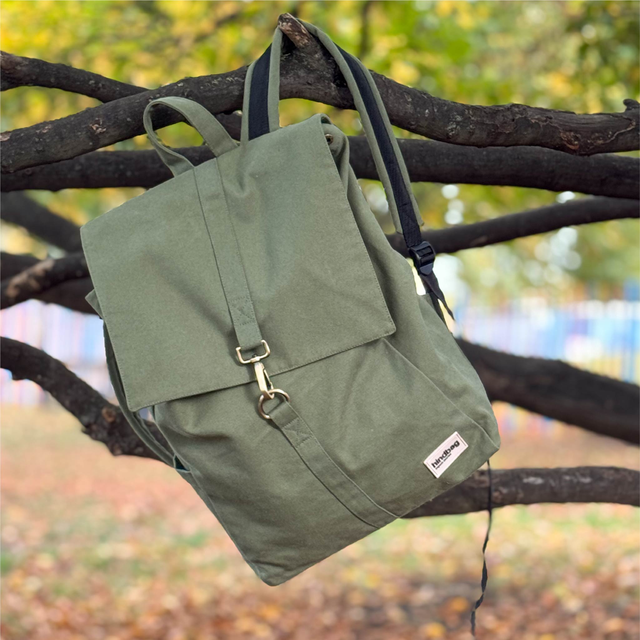Guillaume Organic Cotton Canvas Backpack in Olive Green