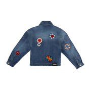 Kids Premium Handcrafted Denim Jacket with Floral Appliqué