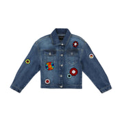Kids Premium Handcrafted Denim Jacket with Floral Appliqué