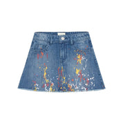 Girls Premium Handcrafted Denim Paint-Splatter Skirt