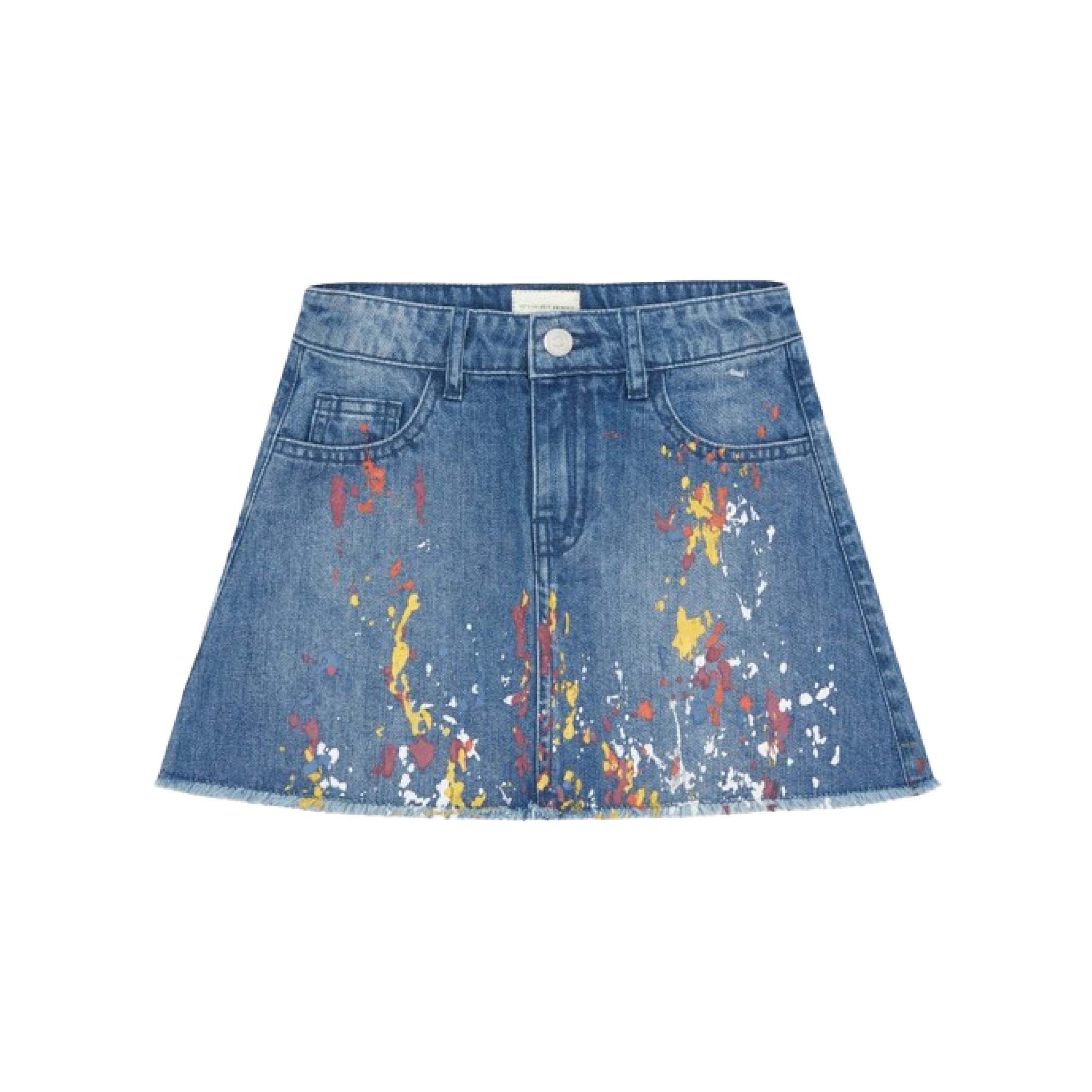 Girls Premium Handcrafted Denim Paint-Splatter Skirt