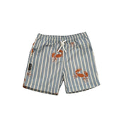 Boys Sustainable UV Swim Trunks – Crab Slate Stripe