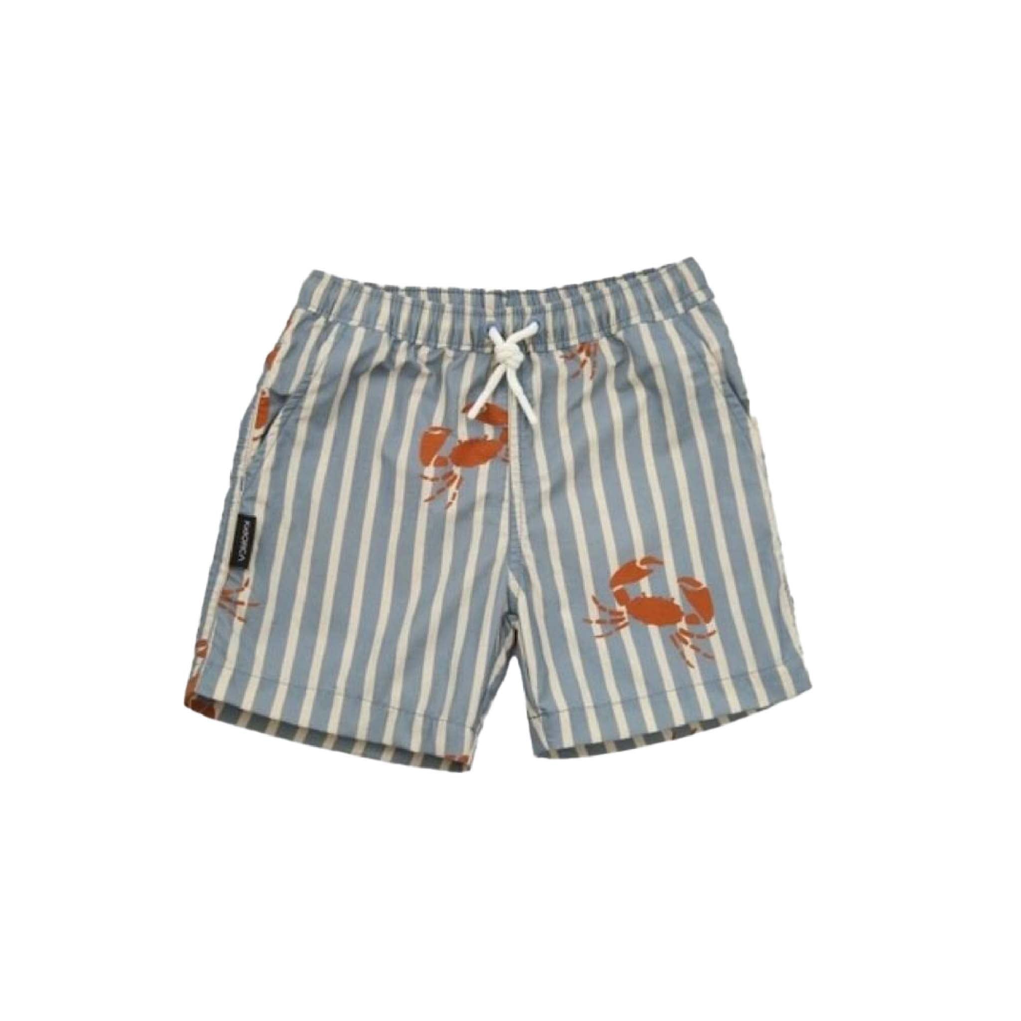 Boys Sustainable UV Swim Trunks – Crab Slate Stripe