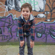 Boys Cotton Hooded Plaid Shirt in Classic Blue Check