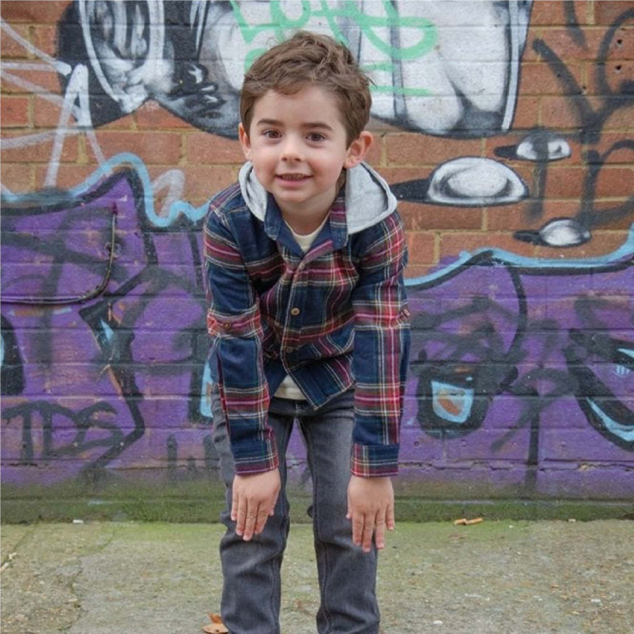 Boys Cotton Hooded Plaid Shirt in Classic Blue Check