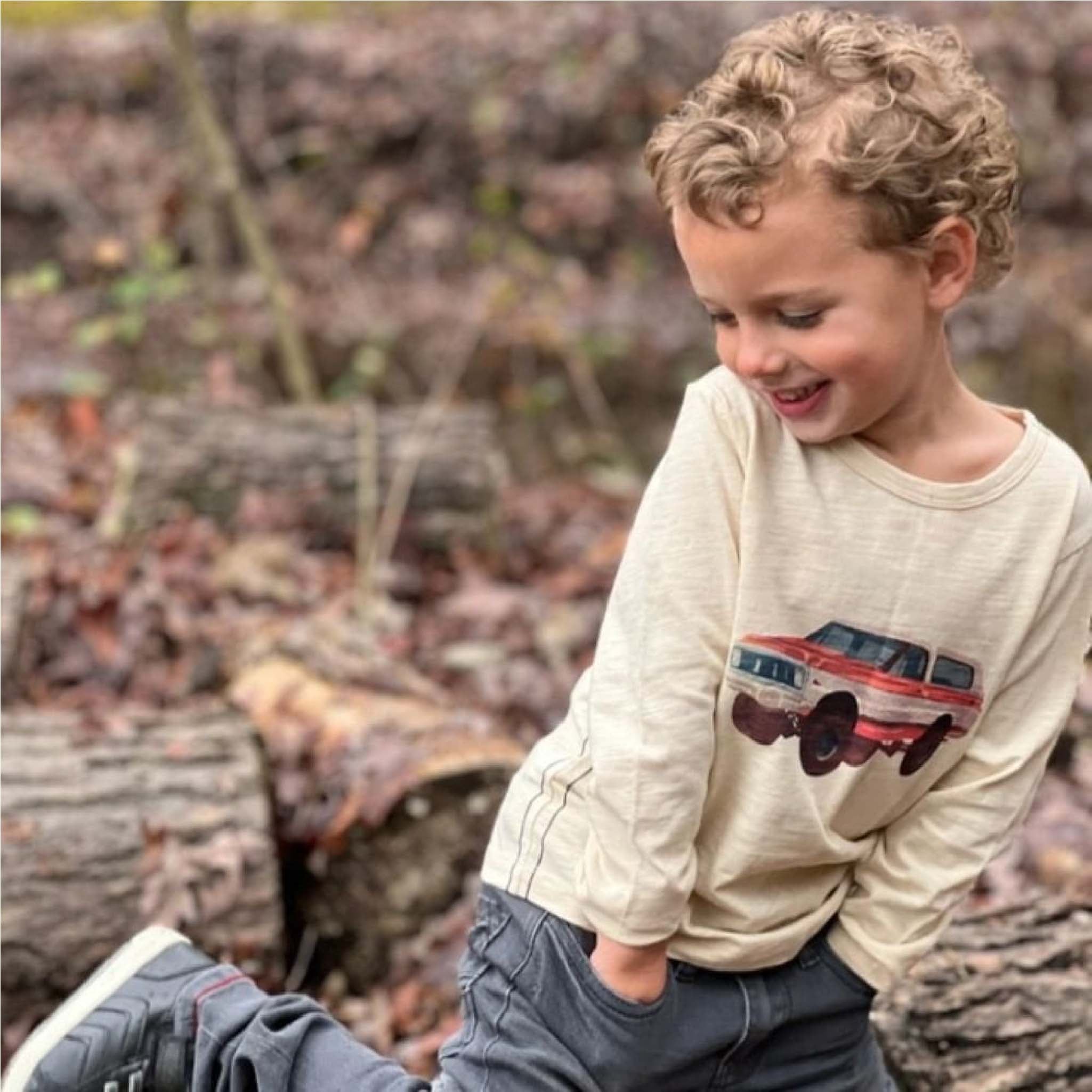 Boys Retro Bronco Graphic Cotton T-Shirt in Natural
