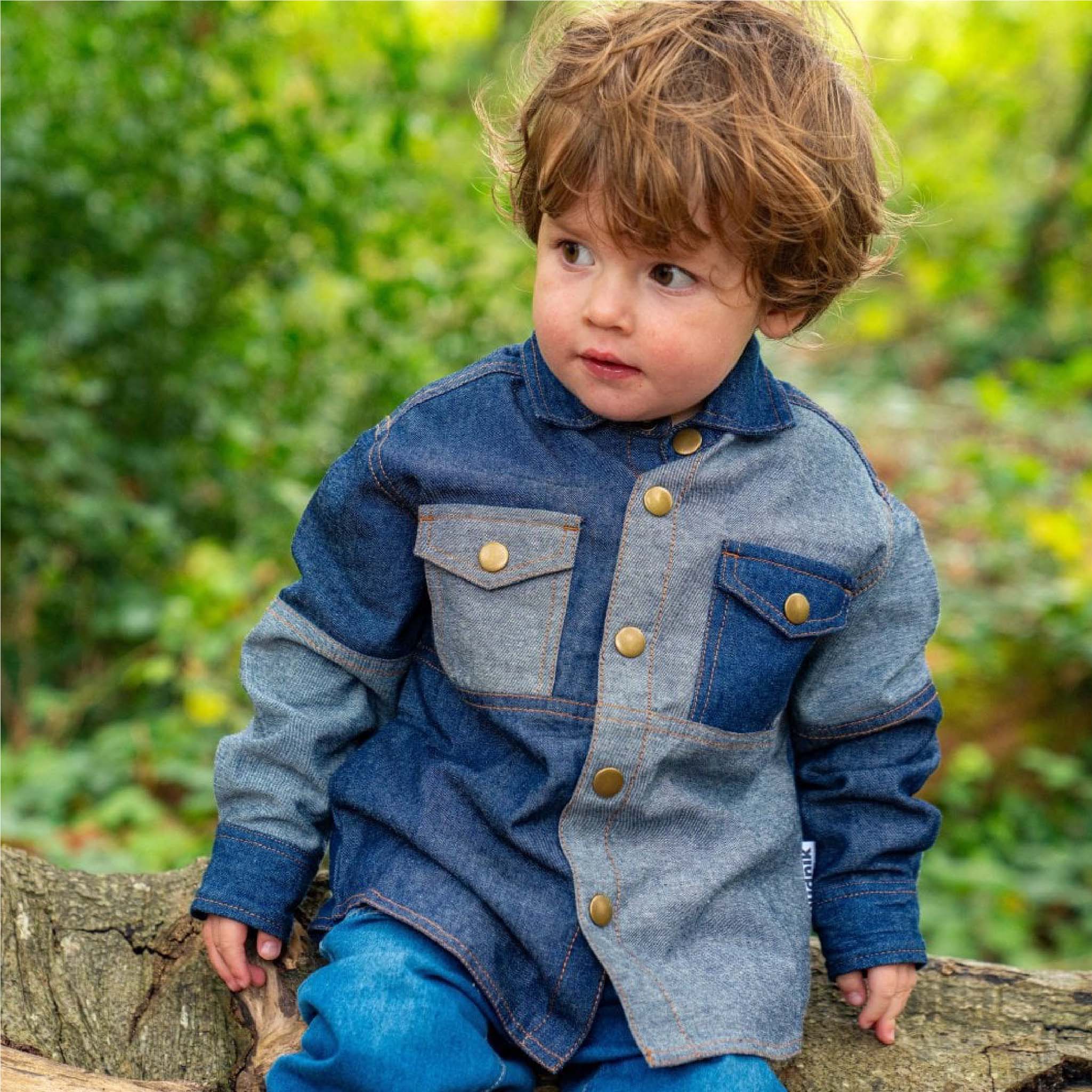 Kids Upcycled Reversed Organic Blue Patch Denim Shirt