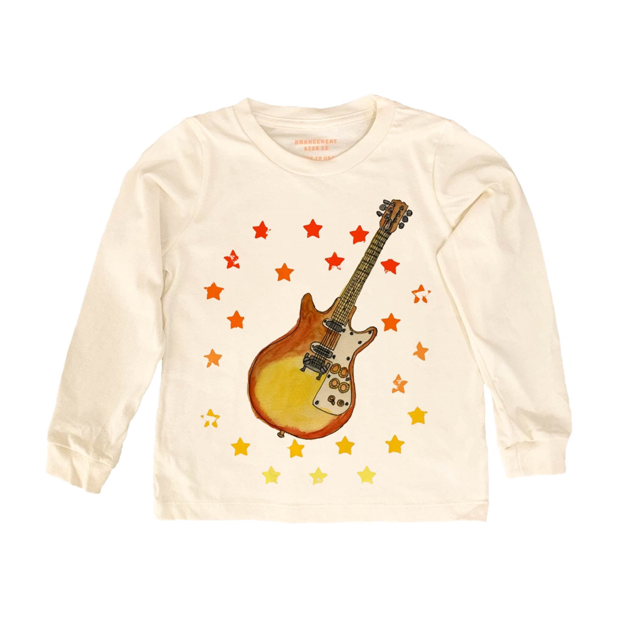 Kids Guitar Burst Organic Cotton Long-Sleeve T-Shirt in Natural
