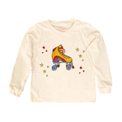 Girls Organic Cotton Retro Roller Skate Long-Sleeve T-Shirt in Natural