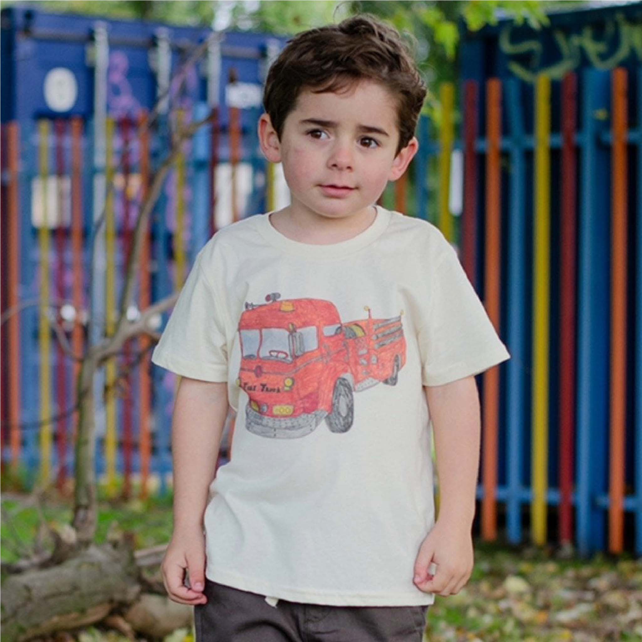 Kids Organic Cotton Fire Truck T-Shirt – Artist-Made in Natural