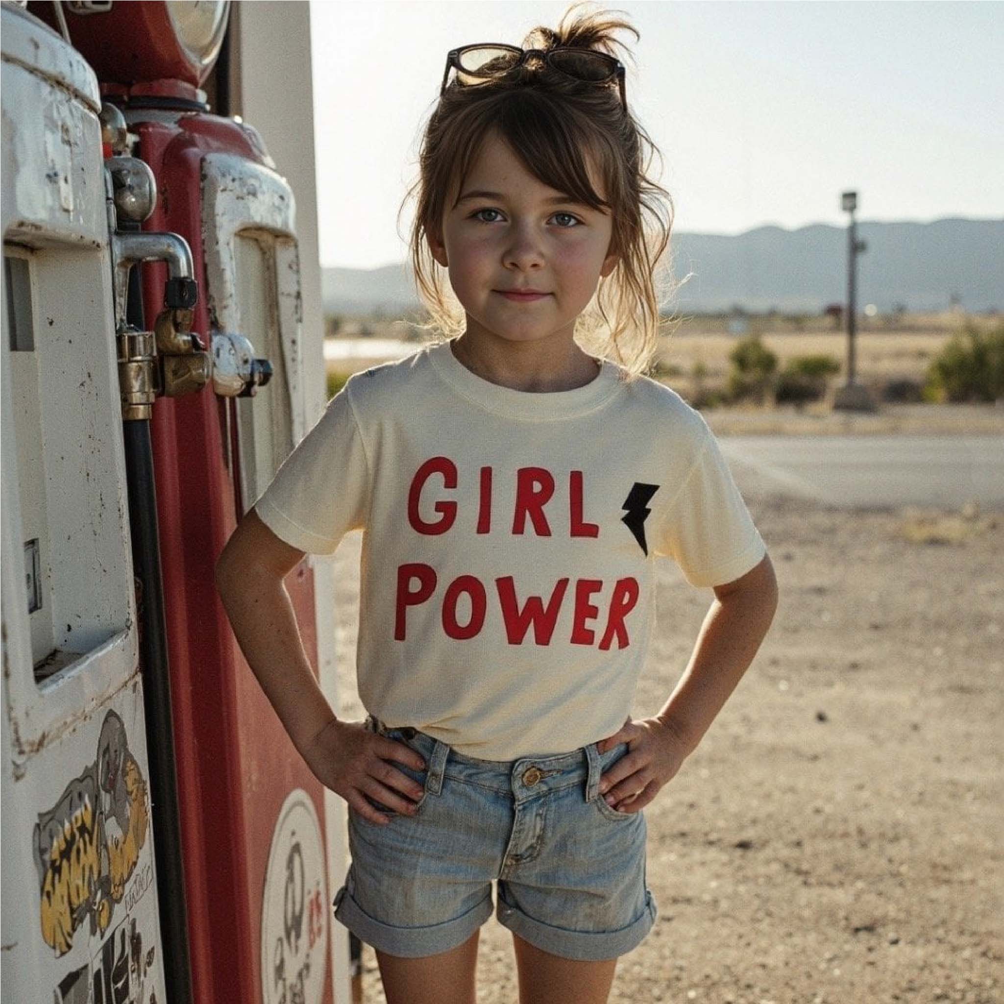 Kids Organic Cotton Girl Power Short Sleeve T-Shirt in Natural