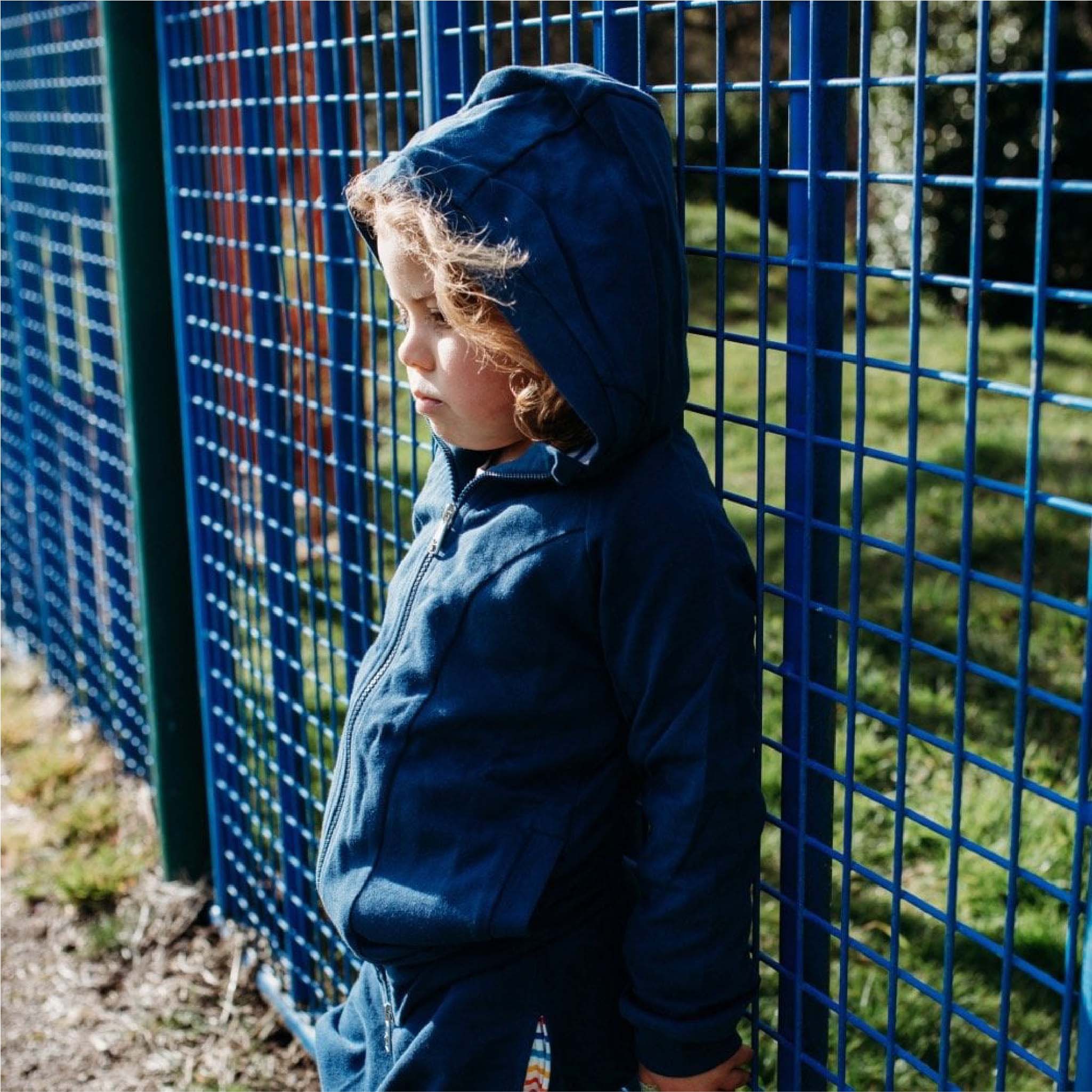 Organic Kids Unisex Zip-Up Hoodie in Navy Blue, Sustainable Cotton