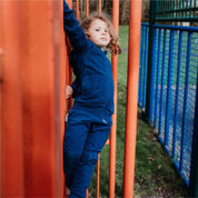 Organic Kids Unisex Knee Patch Joggers in Navy Blue, Sustainable Terry Cotton