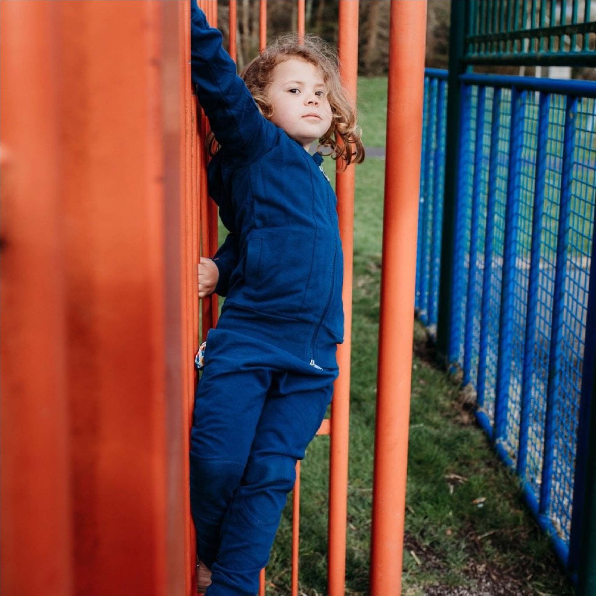 Organic Kids Unisex Knee Patch Joggers in Navy Blue, Sustainable Terry Cotton