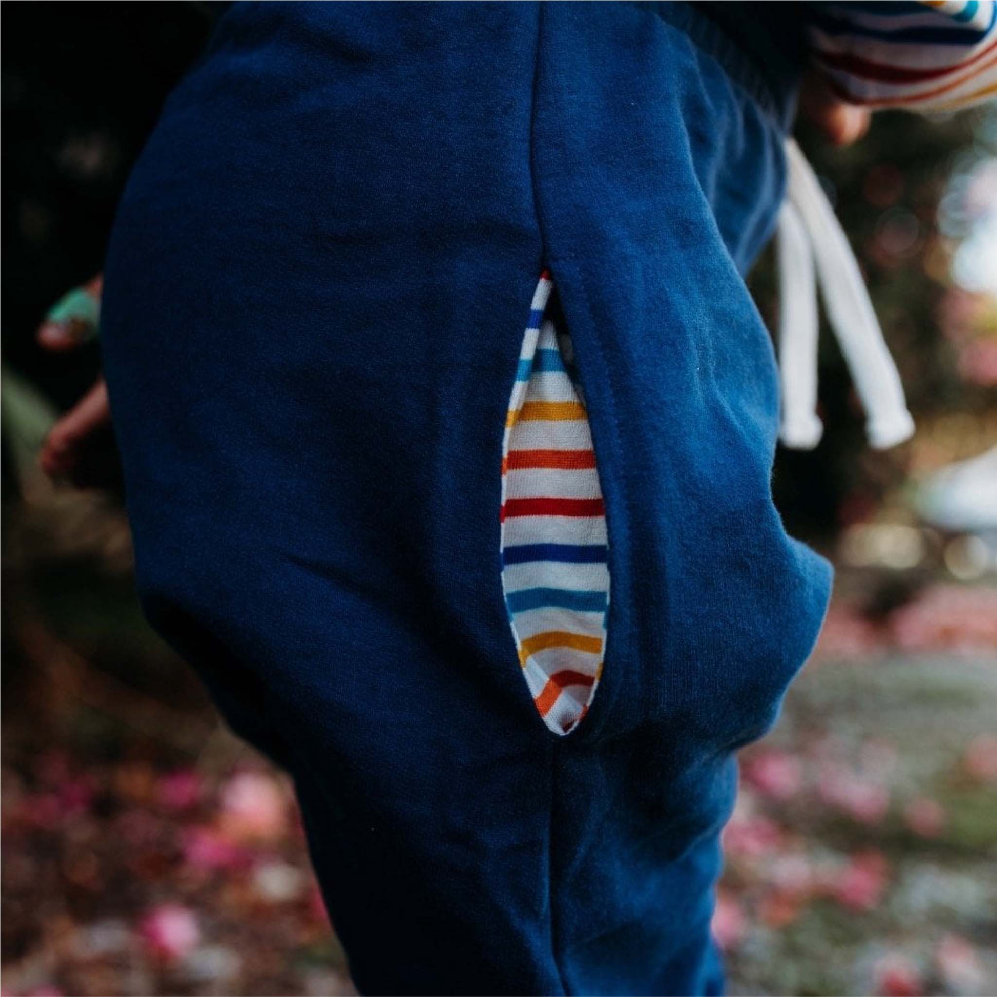 Organic Kids Unisex Knee Patch Joggers in Navy Blue, Sustainable Terry Cotton