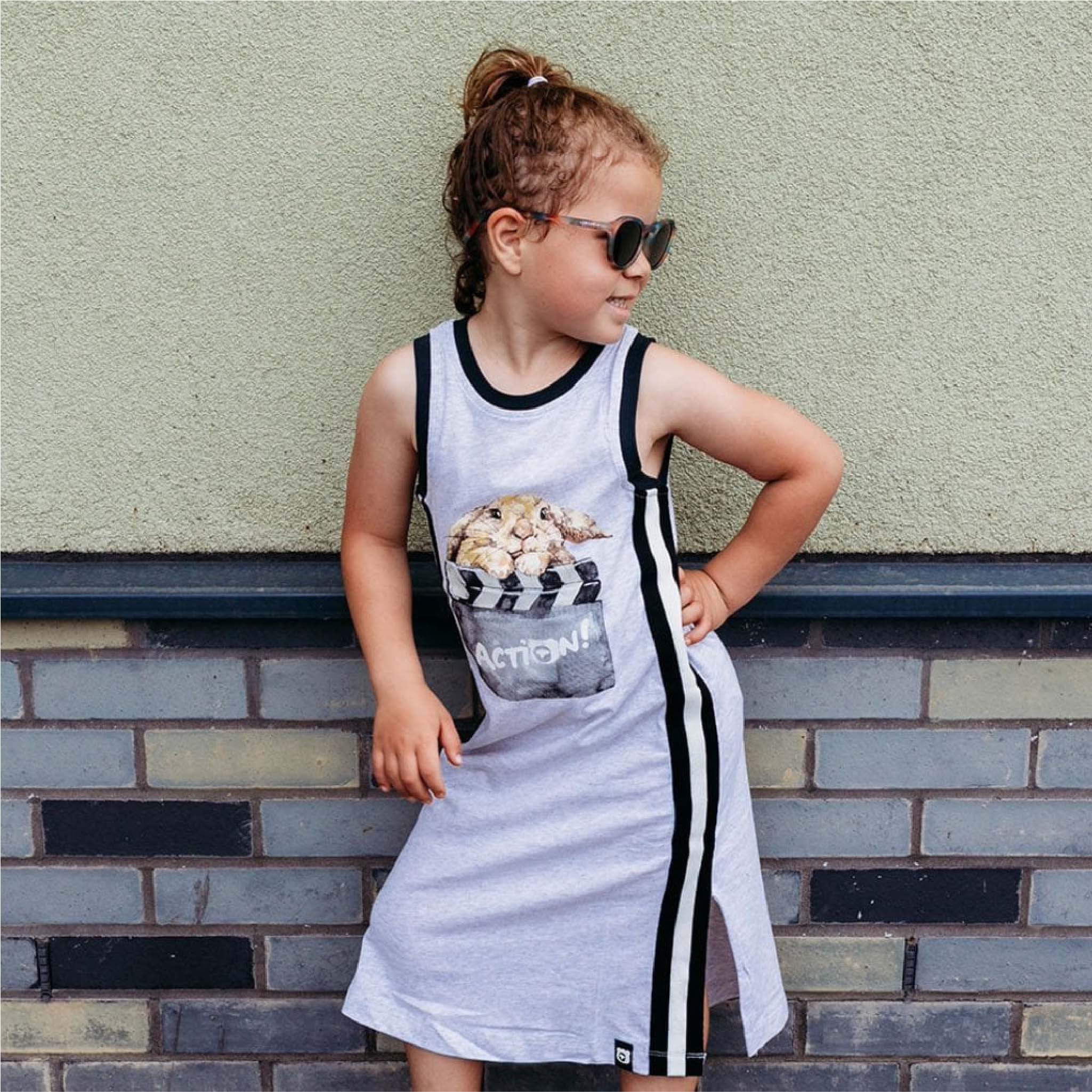 Girls Organic Bunny Midi Dress Grey Marl GOTS Certified