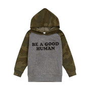 Kids Unisex Good Human Super Soft Hoodie in Grey & Camo