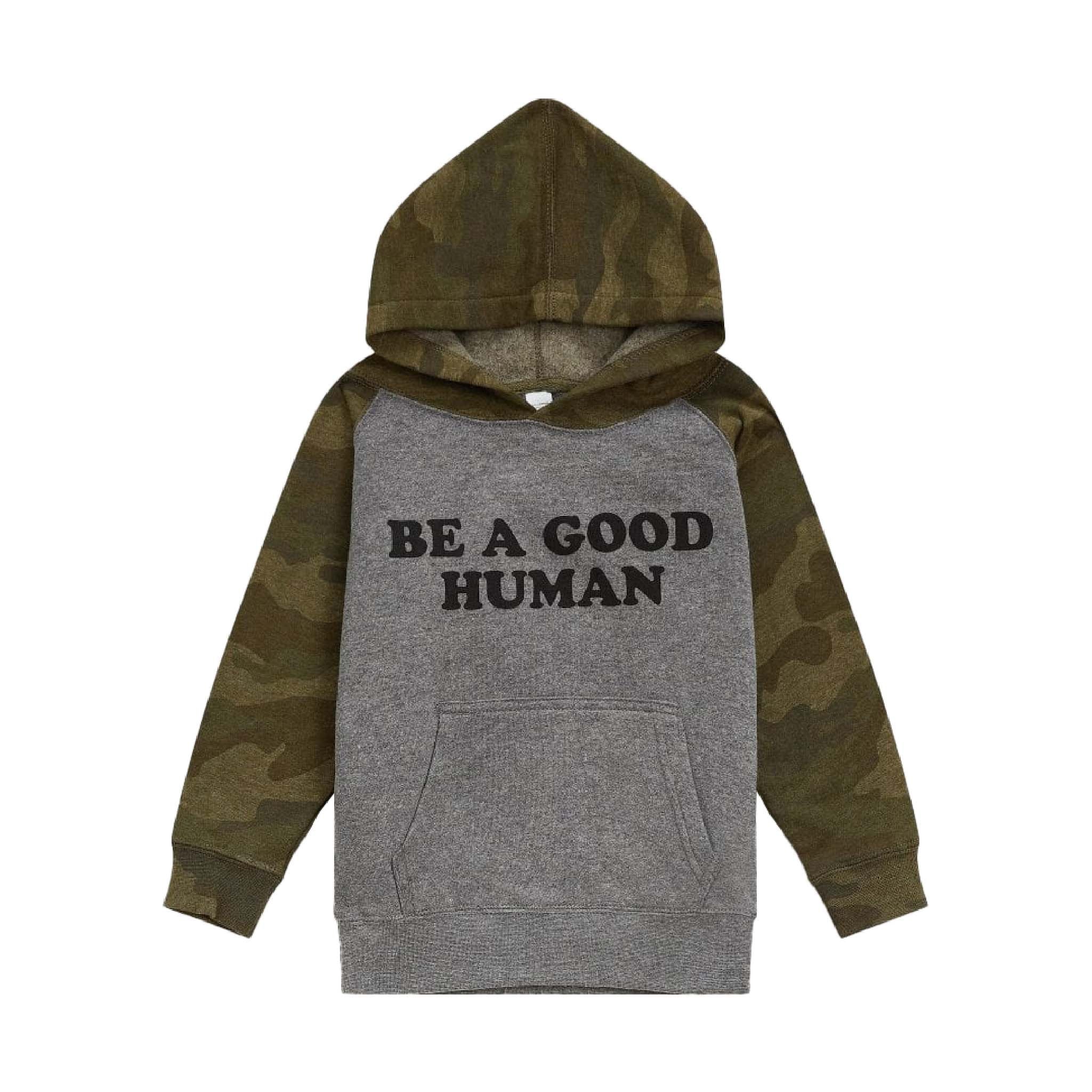 Kids Unisex Good Human Super Soft Hoodie in Grey & Camo