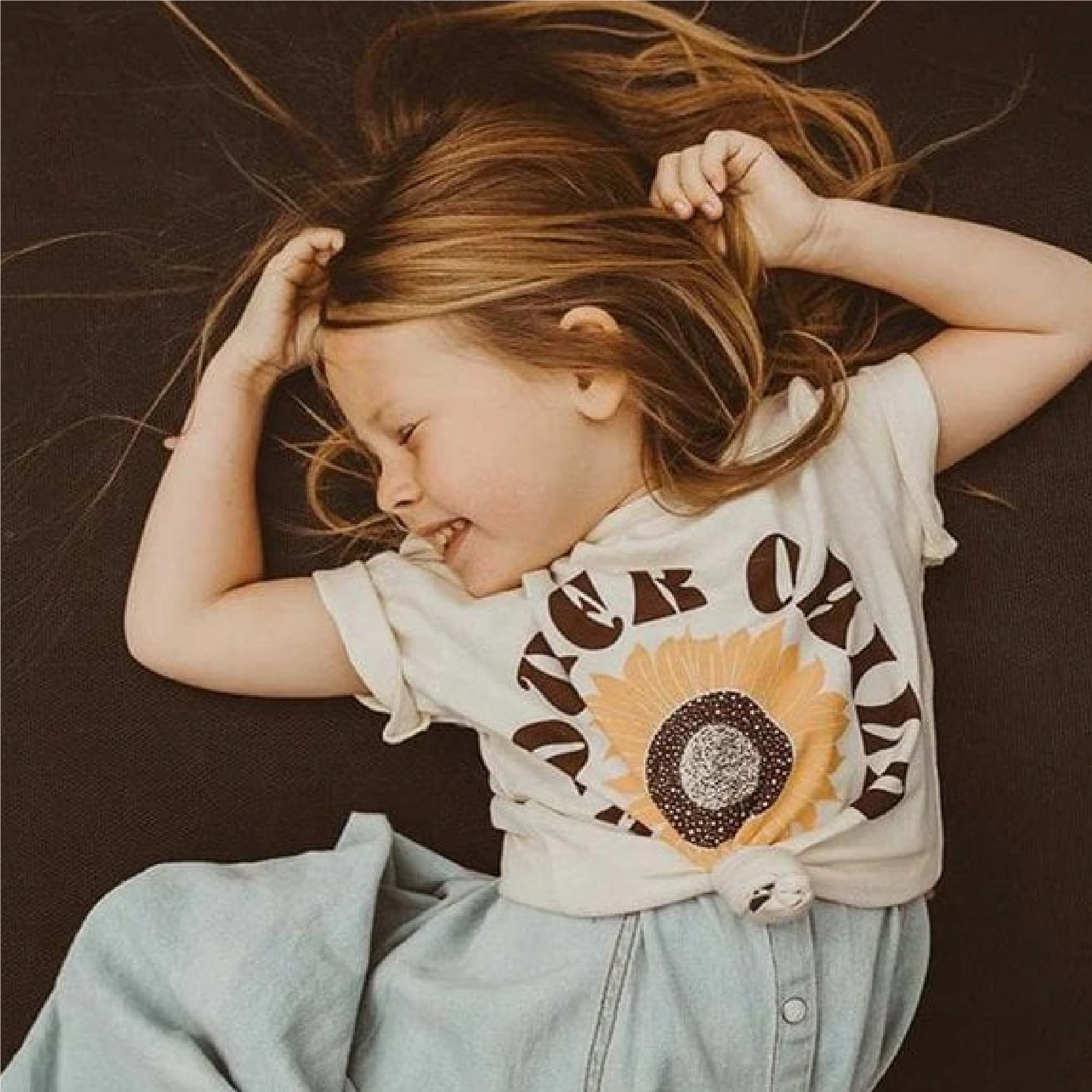 Kids Retro Flower Child T-Shirt in Sunflower Cream