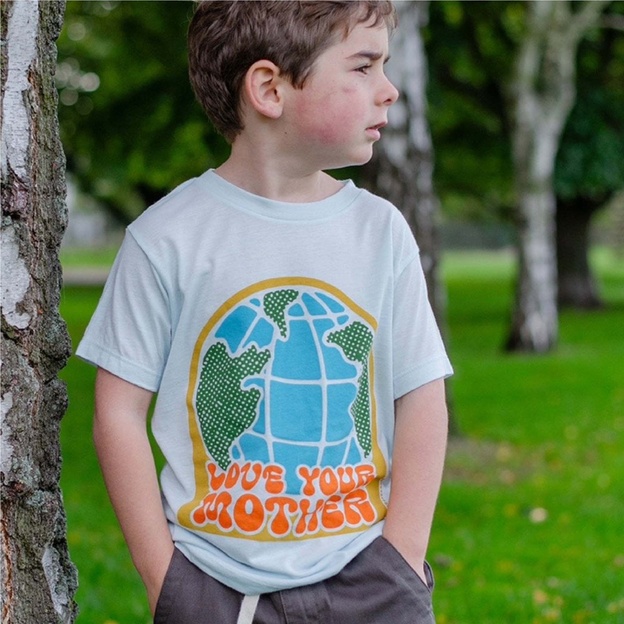 Kids Love Your Mother Lightweight Cotton T-Shirt in Ice Blue