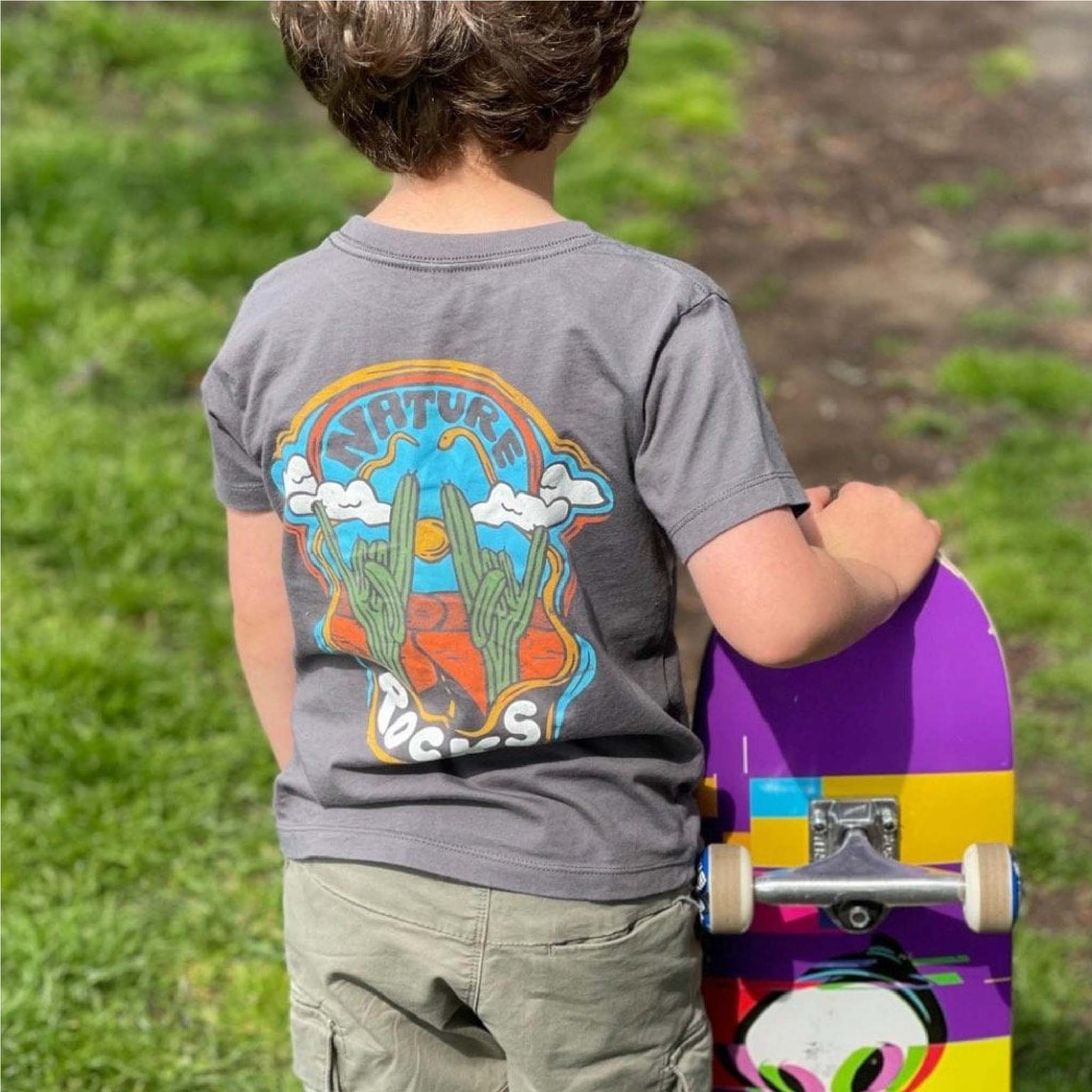 Kids Retro Nature Rocks T-Shirt in Asphalt Grey