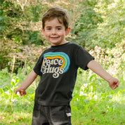 Kids Vintage Wash Peace & Hugs T-Shirt in Black