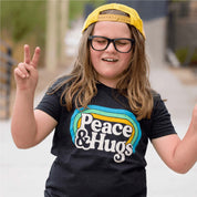 Kids Vintage Wash Peace & Hugs T-Shirt in Black