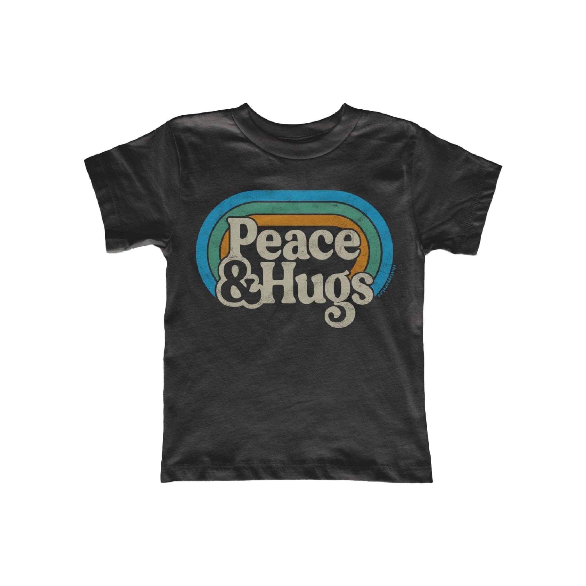 Kids Vintage Wash Peace & Hugs T-Shirt in Black
