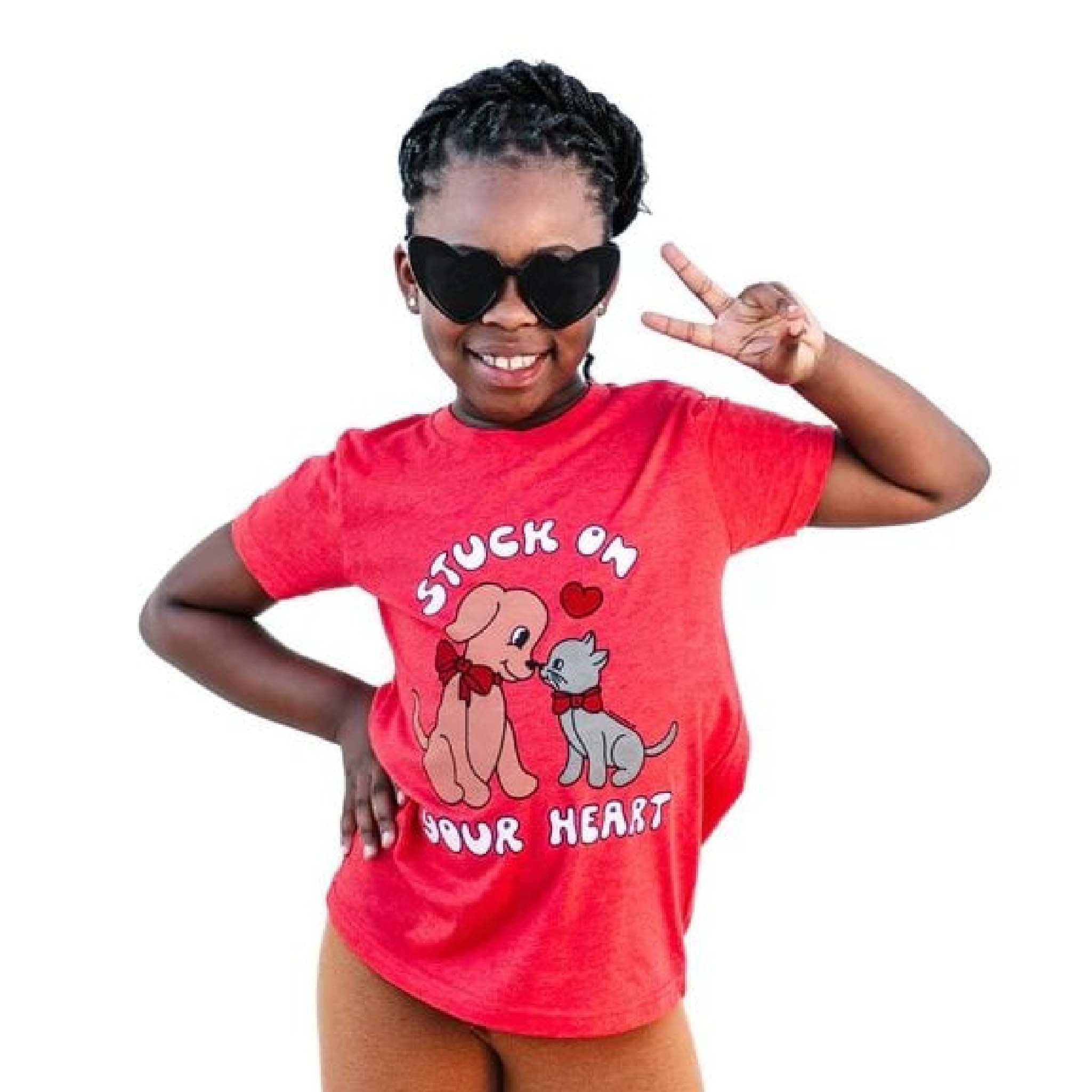 Kids Stuck on Your Heart T-Shirt in Heather Red