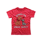 Kids Stuck on Your Heart T-Shirt in Heather Red
