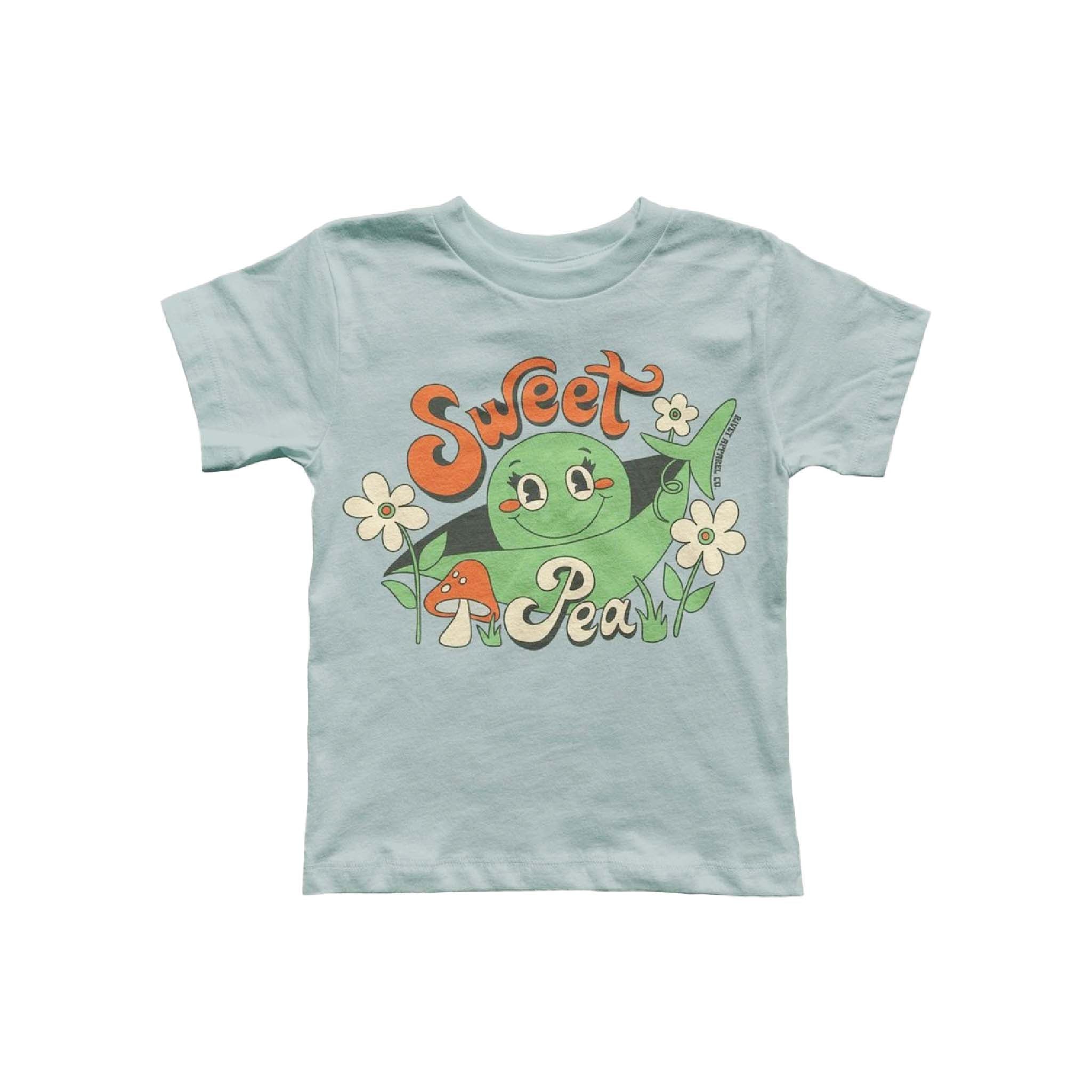 Kids Retro Sweet Pea T-Shirt in Dusty Blue