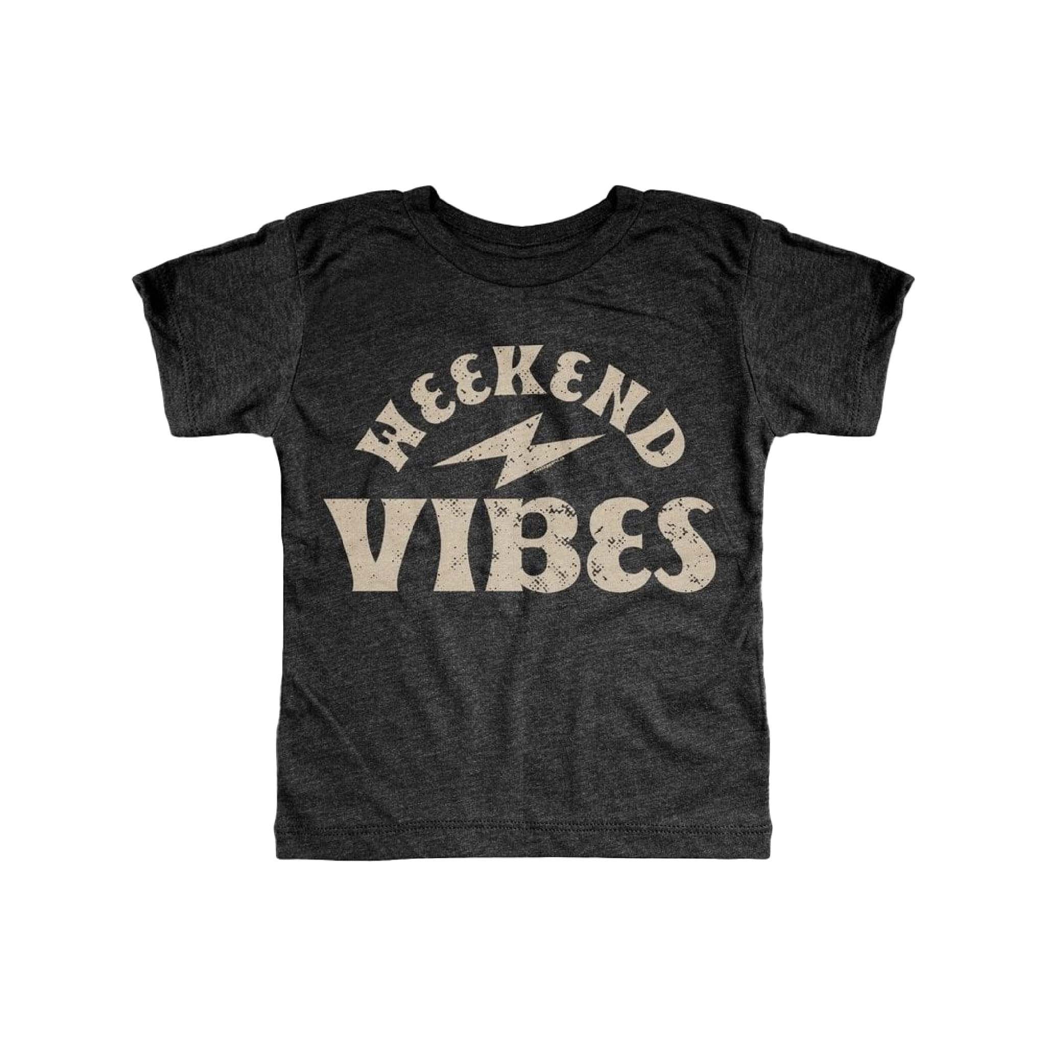 Kids Vintage-Wash Weekend Vibes T-Shirt in Charcoal Grey