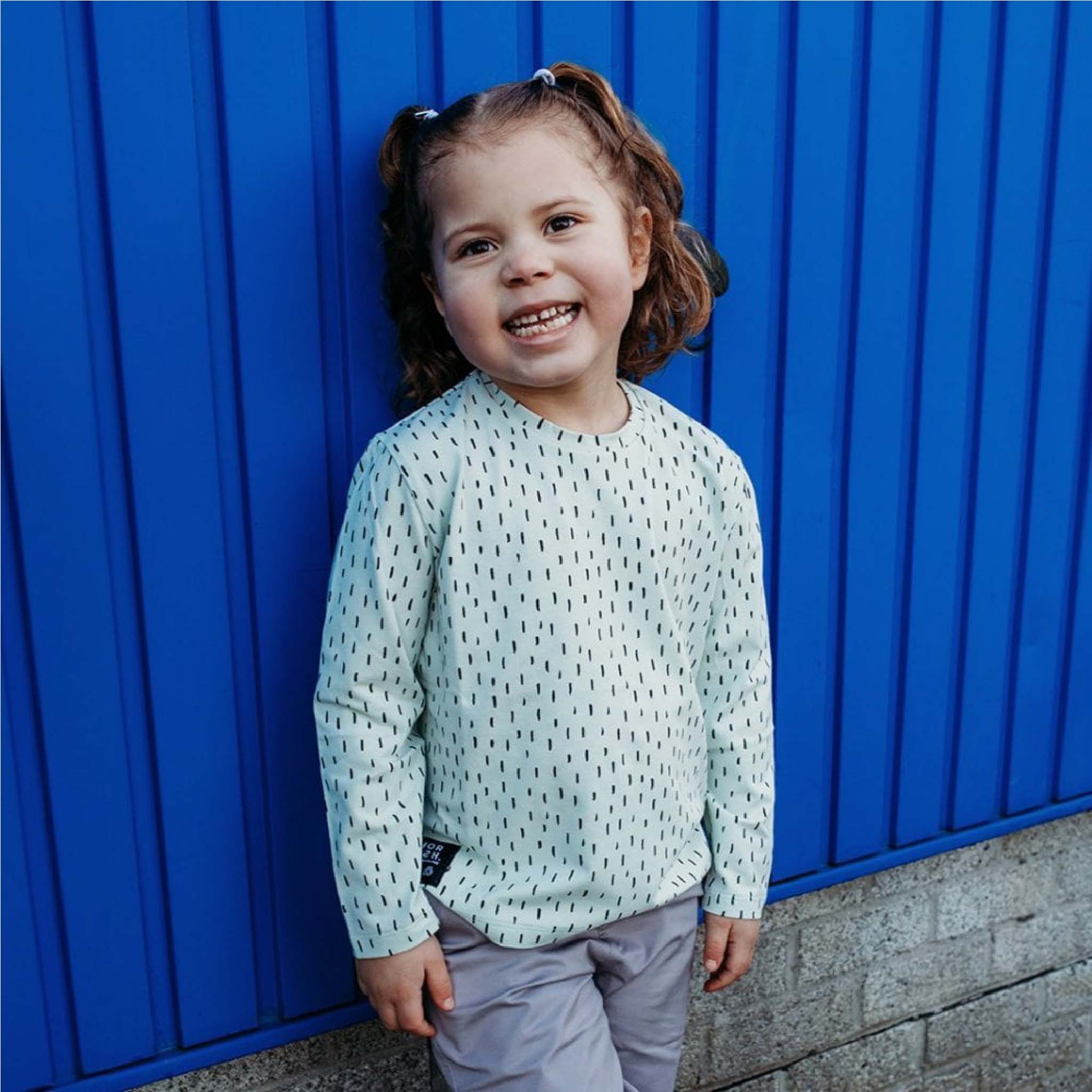 Kids Sustainable Unisex Mint Lines Long-Sleeve T-Shirt