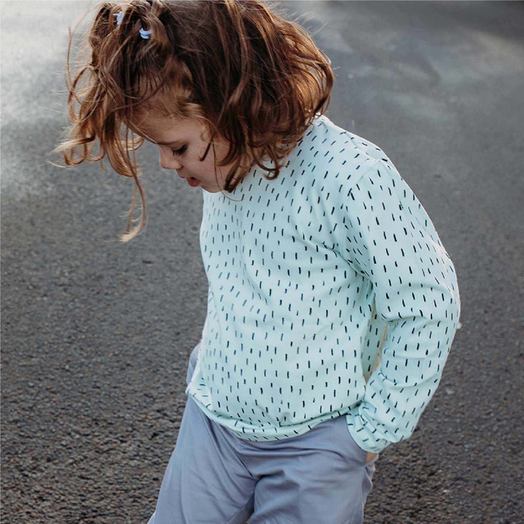 Kids Sustainable Unisex Mint Lines Long-Sleeve T-Shirt