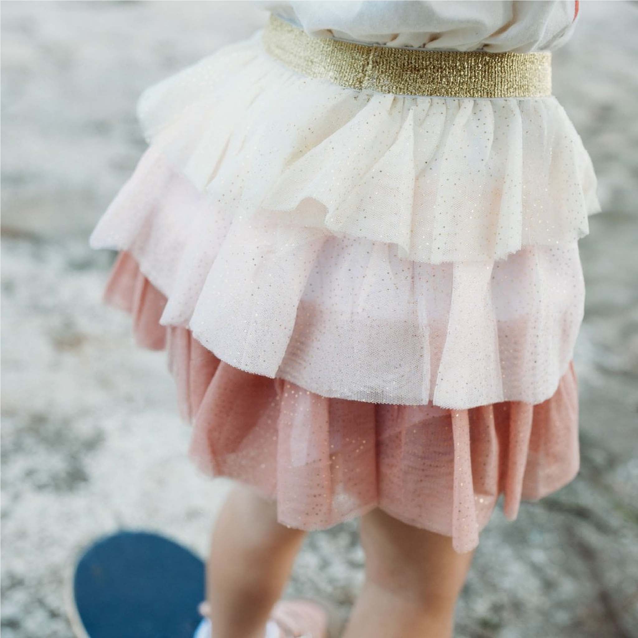 Girls Boho Gold Glitter Tutu Skirt in Blush Pink
