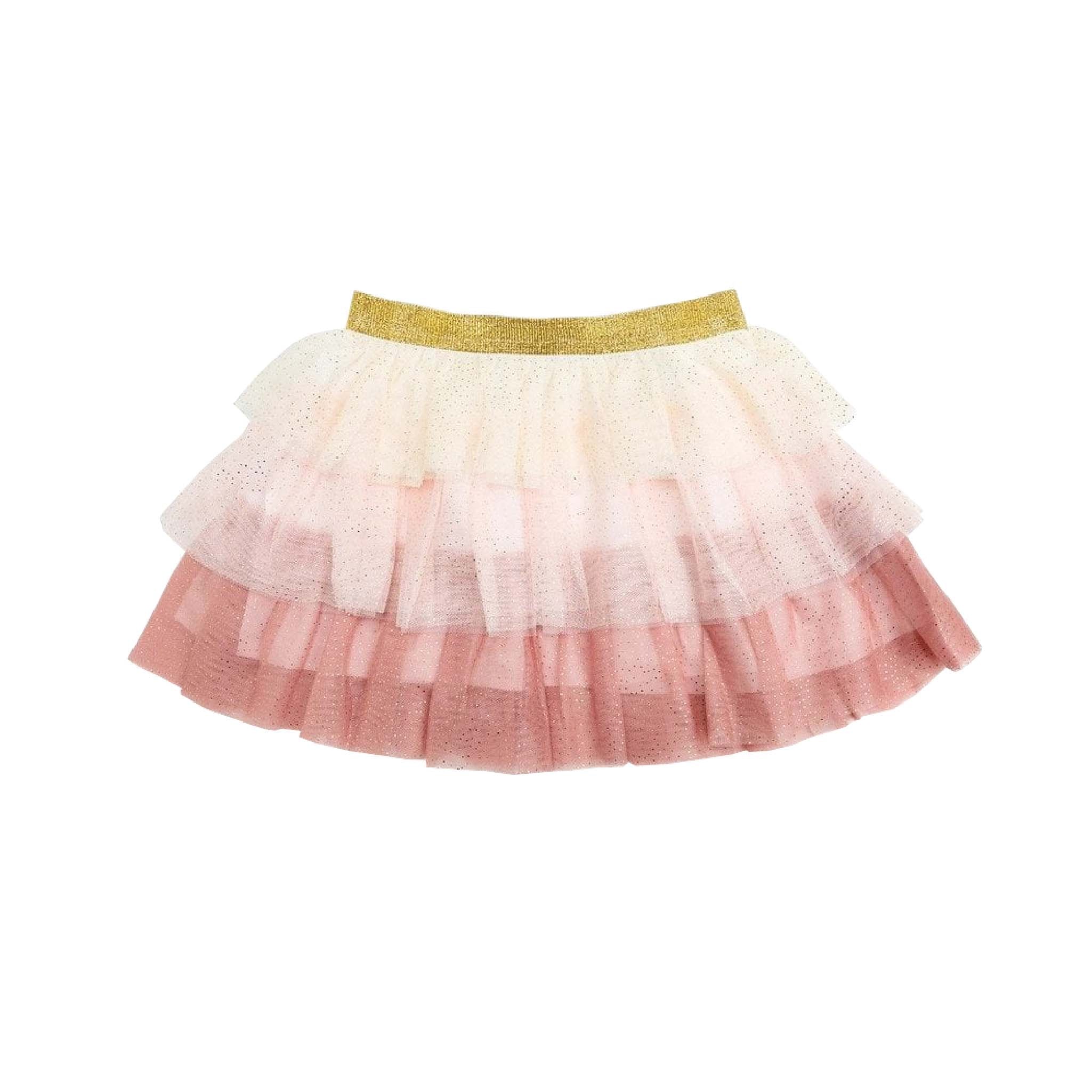 Girls Boho Gold Glitter Tutu Skirt in Blush Pink