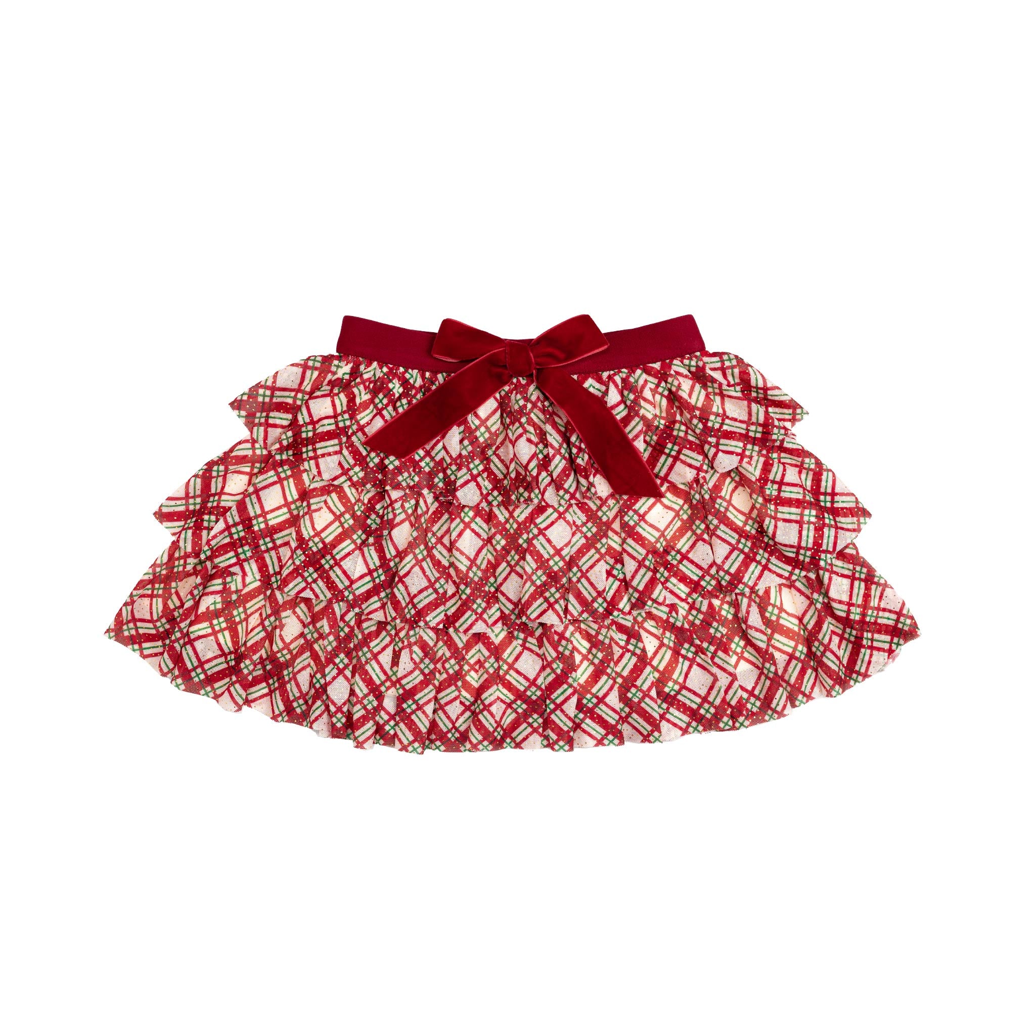 Girls Plaid Bow Tiered Tutu Skirt