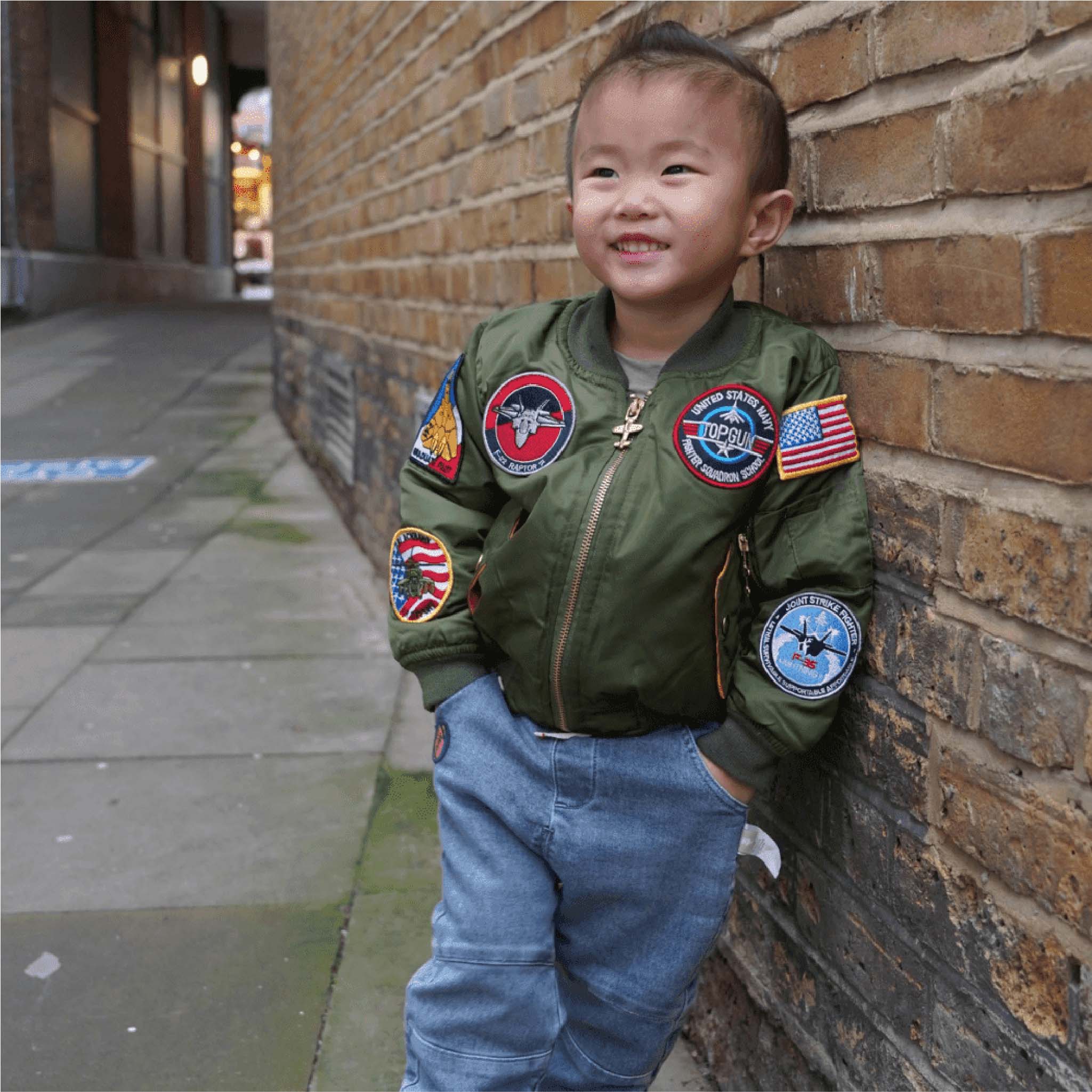Kids MA-1 Flight Test Bomber Jacket in Ranger Green